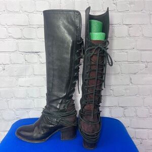 🦅|•FREEBIRD BY STEVEN•| COAL in Black Lace Up Back Knee High Boots